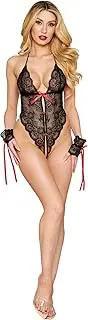 [Dreamgirl] Women's Black Teddy & Restraints, O/S, Black, One Size
