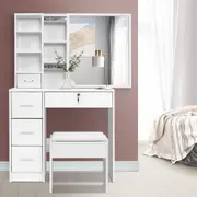 Dressing Table Stool Mirror Jewellery Cabinet Makeup Storage Drawer White