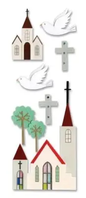 TOUCH OF JOLEES DIMENSIONAL STICKERS - CHURCH, Doves, Cross, Chapel, Trees