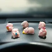 Rislobx Cute Pig Car Dashboard Decor, 6PCS Cute Pink Pig Car Dash Decorations Car Door Rear View Mirror Ornament Interior Accessories for Home Office