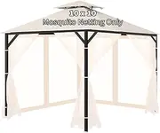 Gazebo Universal Replacement Mosquito Netting, 10'x10' Gazebo Netting Outdoor, 4-Panel Screen Walls for Outdoor Patio with Zipper (Mosquito Net Only) (Beige)