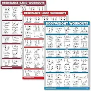 Palace Learning 3 Pack: Resistance Bands Exercise Poster + Resistance Loops Workouts + Bodyweight Exercises - Set of 3 Workout Charts (LAMINATED, 18" x 24")