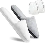 2 Pairs Disposable Slippers with Travel Bags, Large Guest Slippers House Hotel Slippers for Shoeless Home Luxury Spa Indoor Slippers for Men Pantuflas Desechables Para Invitados Washable White Gray,