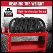 3-Tier Tool Storage Trolley, Workshop Steel Cart Mechanic Swivel Lock Wheel w...