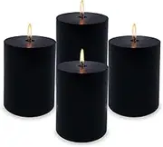 4 Packs 2x3 Inch Black Pillar Candles, Small 24 Hours Unscented Dripless Cylinder Column Candles for Halloween Home Holiday Relaxation Spa Church Decoration