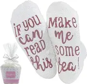 [Zkxiyuan] If You Can Read This Make Me Some Tea Socks with Cupcake Gift Packaging Funny Gifts for Women,Wife,Mum,Tea Lover