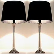 Pair of New Deco Modern Designer Bedside Table Lamps with Black Ribbon Shade Set of 2 (60)