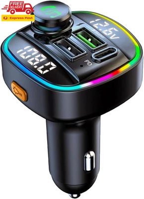 Bluetooth 5.0 FM Transmitter for Car, C22 Adapter with 30W PD Fast Charging, Vol