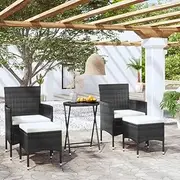 5 Piece Garden Bistro Set Poly Rattan and Tempered Glass Black, Furniture Sets, Patio Furniture