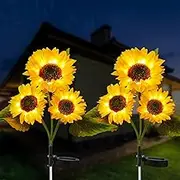 Solar Sunflower Light Outdoor Garden Decor 2 Packs,Auto On/Off Solar Waterproof 6 Sunflower for Garden, Patio, Backyard Christmas Decor Solar Outdoor Lights