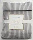 Pottery Barn Teen Oxford Stripe XL Twin Sheet Set of 3 Grey White Black