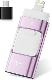 ROSPE USB Stick 256GB for iPhone, 4-in-1 Flash Drive for iOS/OTG Android/PC, MFi Certified Lightning Memory Stick Compatible with iPhone 5 to 16, USB 3.0 High Speed Memory Stick, Purple