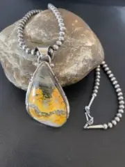 BumbleBee Jasper Pendant Navajo Pearls Sterling Silver Necklace 10556