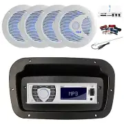 Pyle Marine Radio, Adapter,Spa Bezel,Antenna,Amp,Kit, 4x 6.5'' LED White Speaker