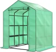 Greenhouse Garden Shed 1.45x1.45x2M, Walk-in Tunnel Green House with Storage Rac