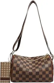 [Creative Storm] Checkered Crossbody Bags for Women,Vegan Leather Shoulder Handbags whit Adjustable Shoulder Strap