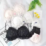 Set: Printed Ruffle Trim Bra + Panties Heart - Blue - L