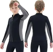 REALON Boys Wetsuit Top Jacket Boys Girls Toddler Youth Wetsuit Shirt Kids 3mm Long Sleeve Swimsuit with Front Zipper