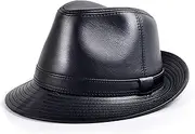 [CVMRBY] Winter Hats,Genuine Leather Jazz Cap Men's Fedoras Hat Cowhide Big Brim Stylish Hat