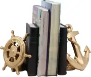 Ebros Nautical Coastal Marine Home Decor Ship Anchor and Captain'S Helm Wheel Bo