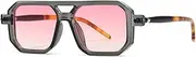 [TYUVIVO] Vintage Leopard Orange Frame Rectangle Sunglasses Men Women Retro Double Bridge Square Sun Glasses