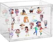 Powerful Acrylic Display Case for Collectibles 4 Layer Stackable& Clear Container Box for Pop Figures Mini Toys Car Model Wallet Book Organization(with Cute Stickers)