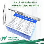 Scalpel Knife Handle Holder #3 +100 Carbon Steel Surgical Sterile Blades #11