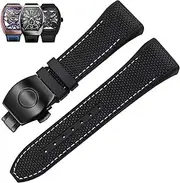 [BKUANE] 28mm Nylon Genuine Leather Silicone Watch band Black Blue Folding Buckle Watch Strap For Franck Muller V45 Series Watchbands