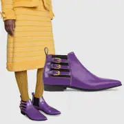 GUCCI BOOTS ANKLE QUEBEC 3 BUCKLE VIOLET LEATHER POINTED TOE $1,250 sz 38 8