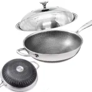 NNEDSZ 304 Stainless Steel Non-Stick Stir Fry Cooking Kitchen Wok Pan with Lid H