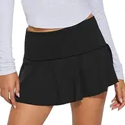 [Meow Meow Lace] Women's Athletic Mini Skirts with Pockets Fold Over Low Waist Pleated Tennis Skorts with Shorts Underneath