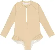 [ODAWA] Girls Swim Rash Guard Navajo White UPF 50+ Swimsuit with Zipper Kids Rash Guard Girls Size 3T