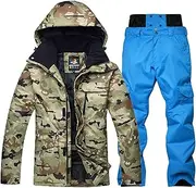 [ZSCAL] Men's Ski Jackets and Pants Set, Mens Winter Warm Hooded Waterproof Windproof Camouflage Ski Suits Set, Snowsuit Winter Coat, for Fishing, Climbing, Snowmobiling, Camping (Color : C, Size : Large)
