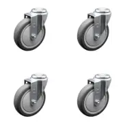 5 Inch SS Thermoplastic Rubber Wheel Swivel Bolt Hole Caster Set Service Caster