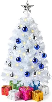 24"/2FT White Mini Christmas Tree with Lights, Table Top Tree with Star Treetop