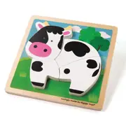 Bigjigs Toys Chunky Cow Lift-Out Wooden Puzzle for Toddlers 5 Piece Early Learning Toy