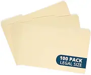 File Folder, 1/3 Cut Assorted Tab, Legal Size, Manila, Great for Organizing and Easy File Storage, 100 Per Box