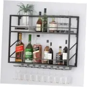 Wall Mounted Wine Rack, 2 Tier Wall Wine Rack, Metal Floating Bar Liquor
