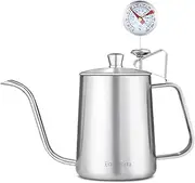 Easyworkz Gage Pour Over Kettle 600 ml Stainless Steel Gooseneck Long Narrow Drip Spout Coffee Tea Pot with Thermometer Silver