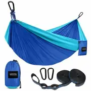 Large 2 Person Up to %00 Lb Blue Nylon Hammock with Tree Straps Easy to Use