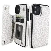 for iPhone 11 Wallet Case with Card Holder Cheetah Pattern Back White Leopard