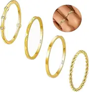 [Avotto] 4PC Gold Rings for Women, S925 Sterling Silver 14k Gold Filled Plated Stackable Thin Thumb Ring Set Cubic Zirconia Dainty Stack Gold Knuckle Rings Set Size 6-10