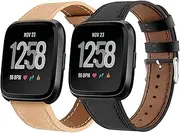 2 Pack Dchao Replacement Band Compatible for Fitbit Versa 2 Bands/Versa Bands/Fitbit Versa SE/Versa Lite Wristbands Fitness Smart Watch, Top Grain Leather Sport Band Strap for Women Men Multiple Colors
