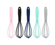 5 Pcs Silicone Whisk for Cooking -Non Stick Hand Tiny Balloon Wire Whisk,Milk egg Frother-Pink+Black+Dark Blue+Cyan+Grey