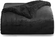 [Bedsure] Sherpa Fleece Throw Blanket for Couch - Thick and Warm Blanket for Winter, Soft Fuzzy Throws for Sofa, Black, 50x60 Inches