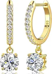 [Blahanna] Moissanite Earrings, 18K White Gold Sterling Silver Hoop Earring 1.0ct-2.0ct D Color Brilliant Lab Created Diamond Hypoallergenic Earring for Women Men Drop Dangle Moissanite Leverback