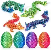 4PCS 3D Printed Dragon Eggs with Dragon Inside, Mini Mystery Dragon Egg Articulated Crystal Dragon Fidget Toy, Surprise 3D Printed Animals Toy Set (4-Piece Set-A)
