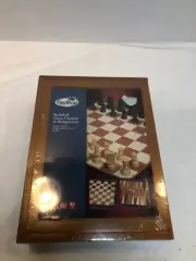 Pavilion Bookshelf Chess, Checkers Game & Backgammon Set - 3 Games in 1 - New