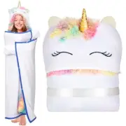 Unicorn Hooded Throw Blanket for Girls - Super Soft Warm Cozy Plush Flannel