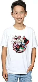 [Absolute Cult] DC Comics Boys Harley Quinn Joker Patch T-Shirt White 9-11 Years